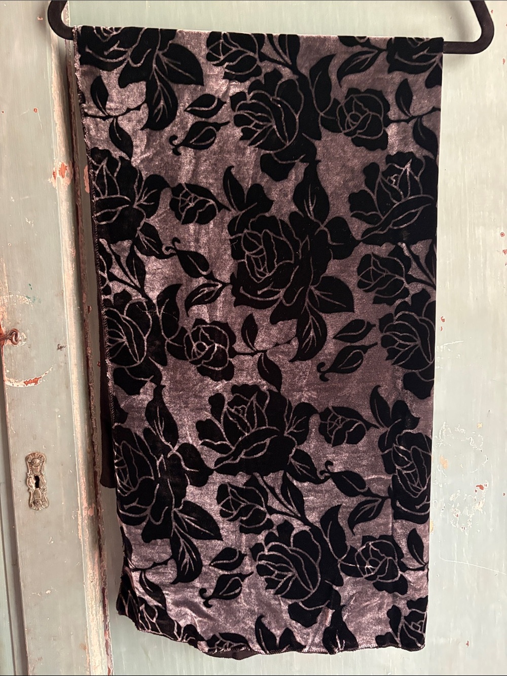 Velvet Floral Burnout Scarf in Charcoal and Black